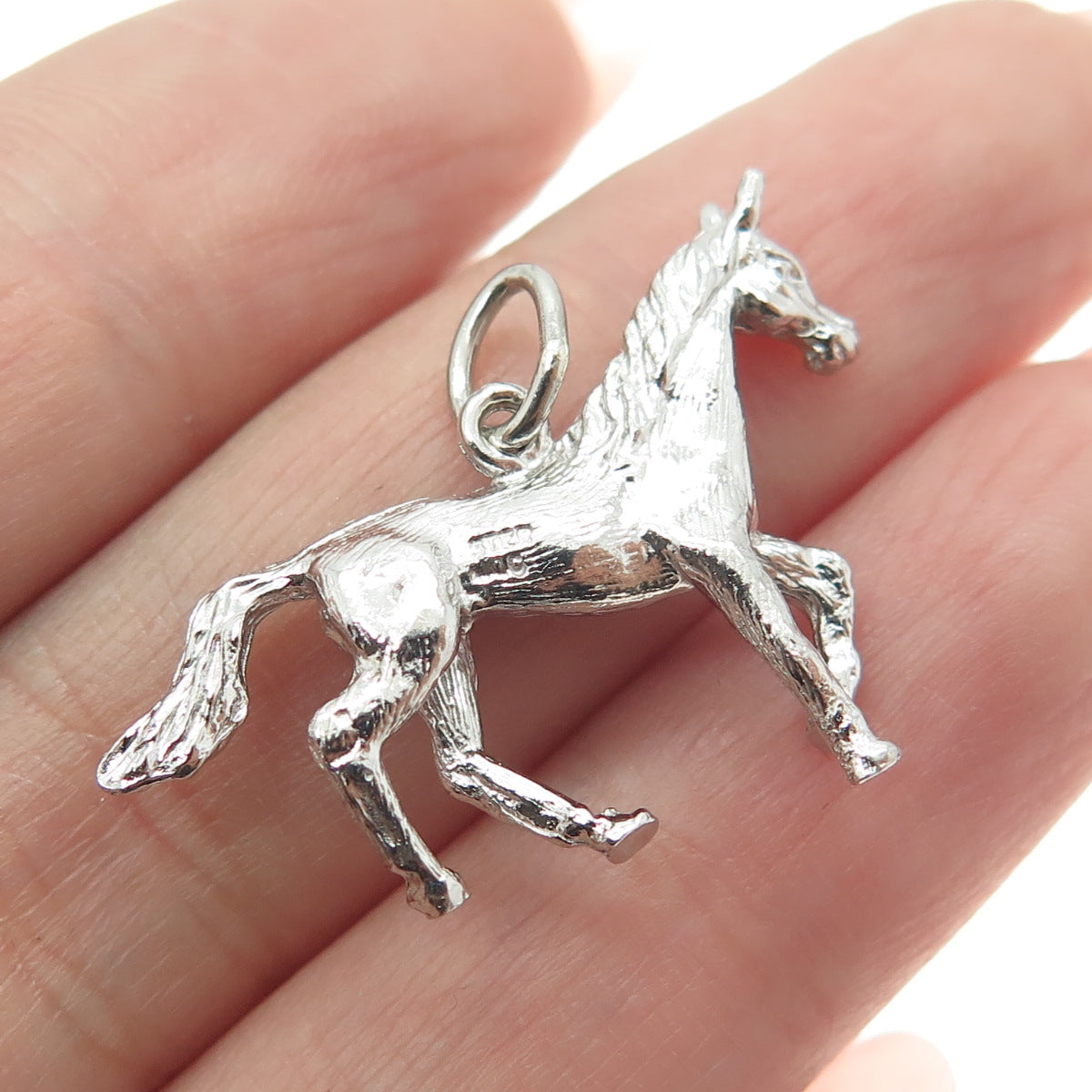 925 Sterling Silver Vintage Horse Textured 3D Pendant