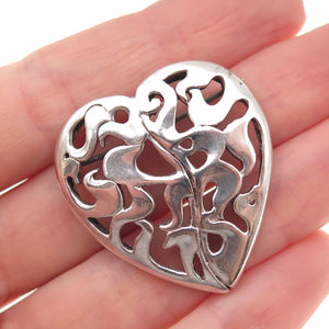 Carolyn Pollack 925 Sterling Silver Vintage Modernist Heart Oxidized Pin Brooch