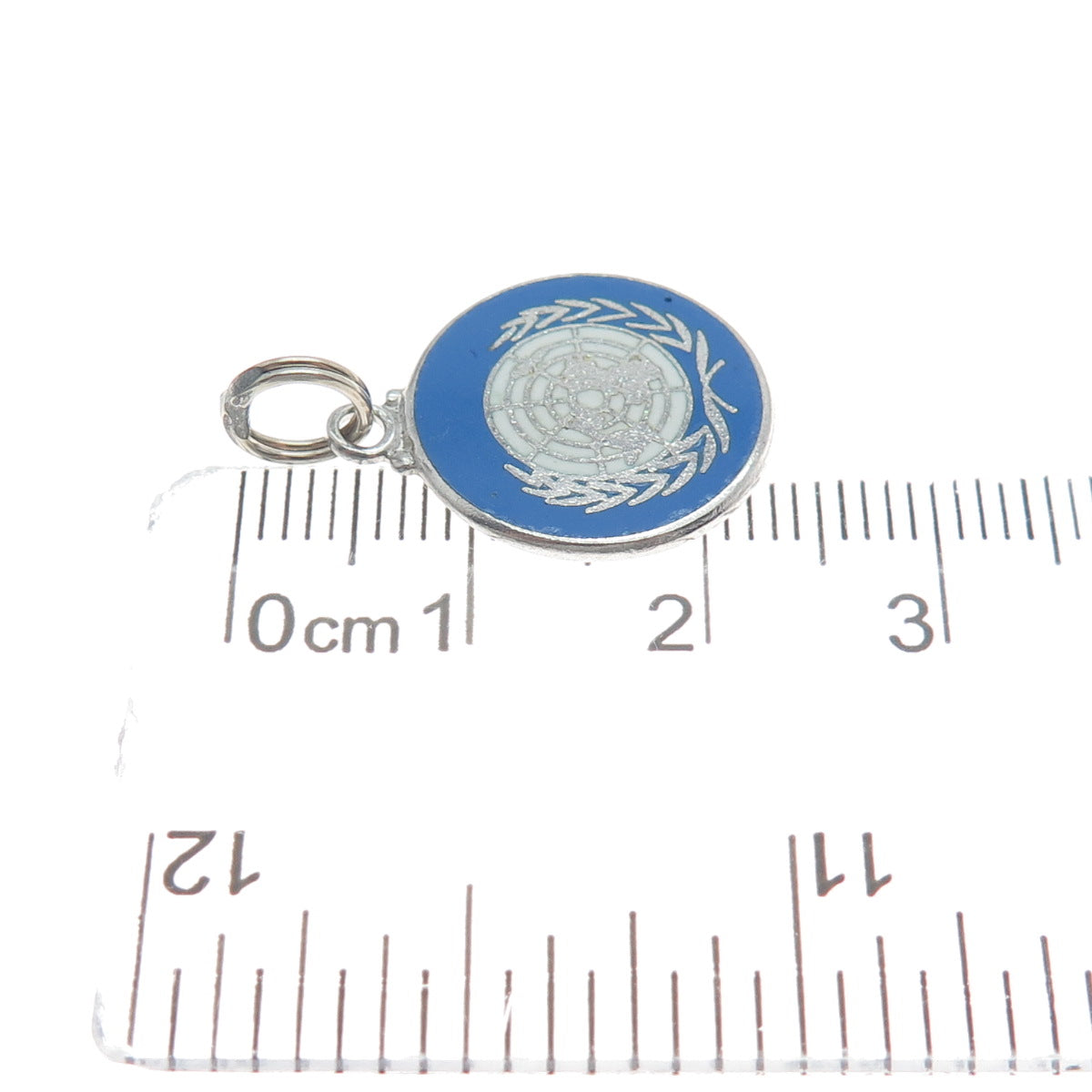 925 Sterling Silver Vintage Enamel United Nations Minimalist Charm Pendant