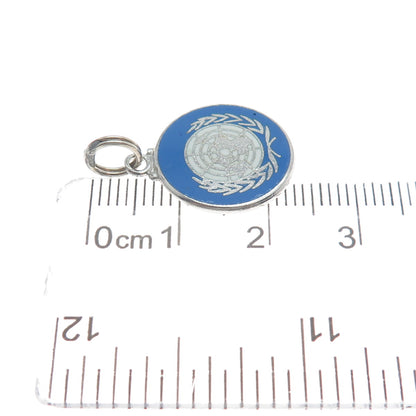 925 Sterling Silver Vintage Enamel United Nations Minimalist Charm Pendant