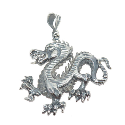 ONE OF A KIND 925 Sterling Silver Vintage Royal Dragon Oxidized Pendant