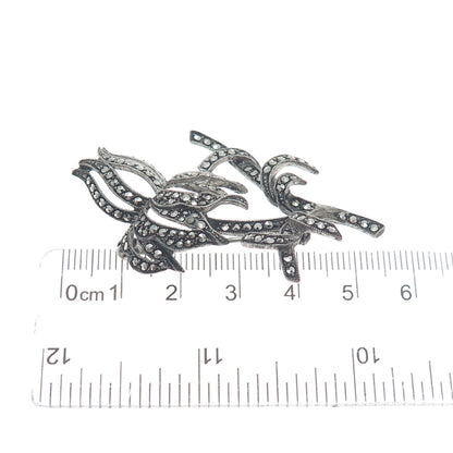 925 Sterling Silver Antique 1955 SGW Birmingham Marcasite Flower Oxidized Brooch