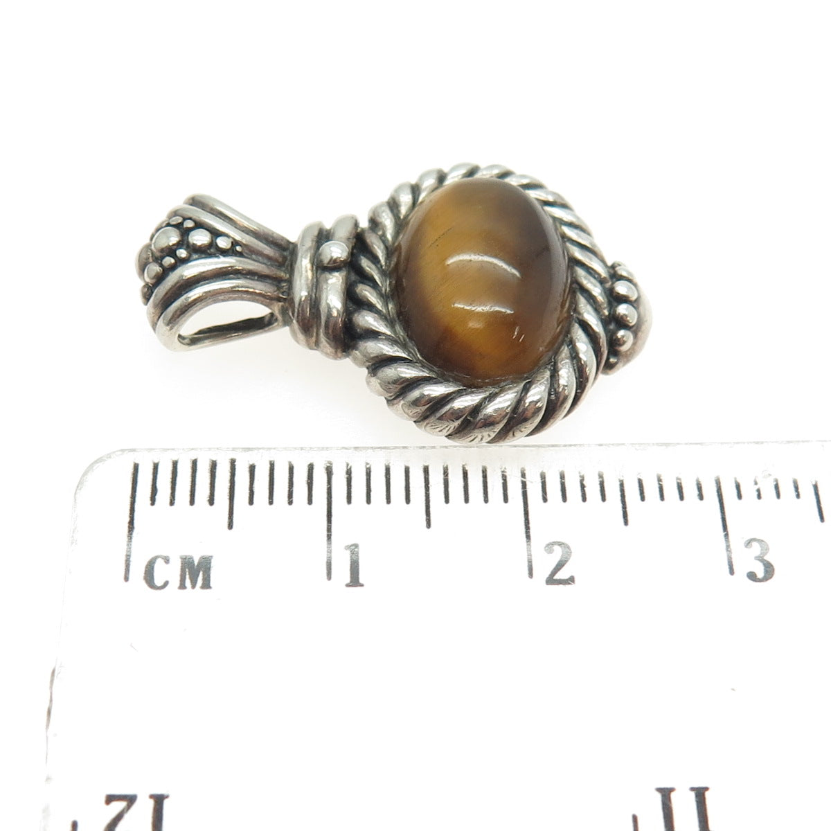 925 Sterling Silver Vintage Real Tiger Eye Gemstone Boho / Ethnic Pendant