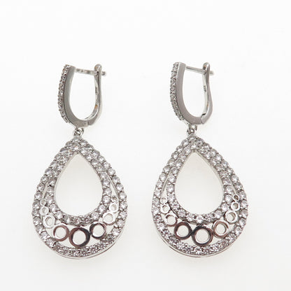 925 Sterling Silver Round-Cut C Z Teardrop Dangle Earrings