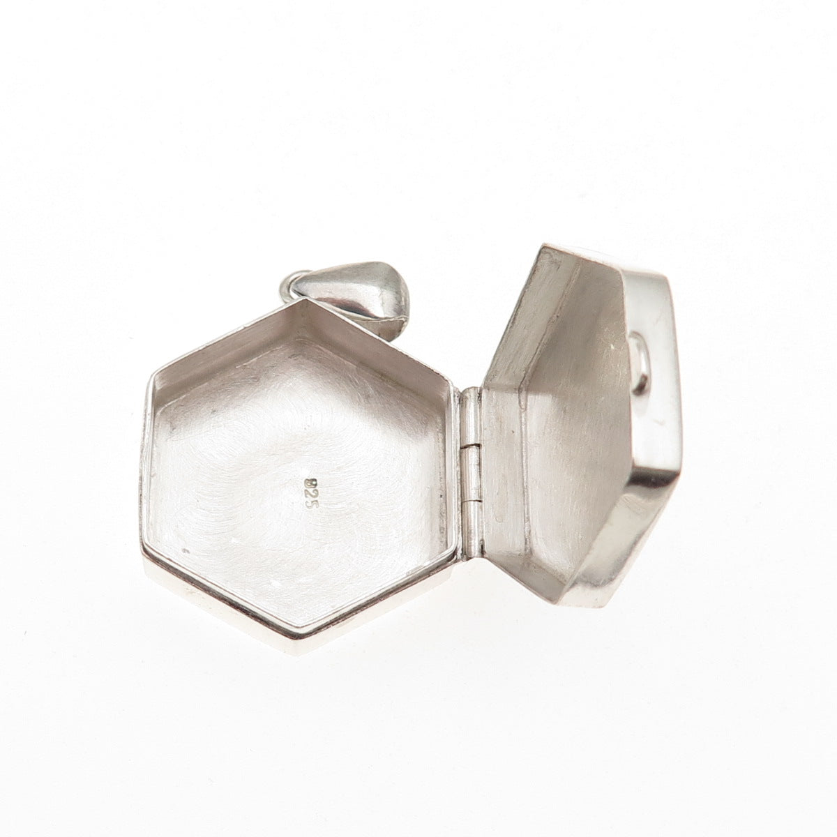 925 Sterling Silver Vintage Hexagon Pill / Snuff Box Charm Pendant