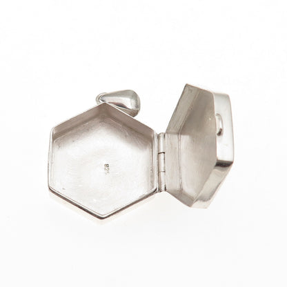 925 Sterling Silver Vintage Hexagon Pill / Snuff Box Charm Pendant