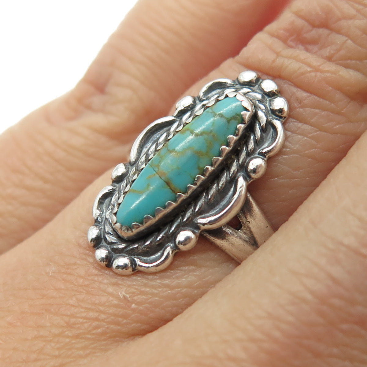 BELL TRADING POST Old Pawn 925 Sterling Silver Vintage Turquoise Ring Size 5.25