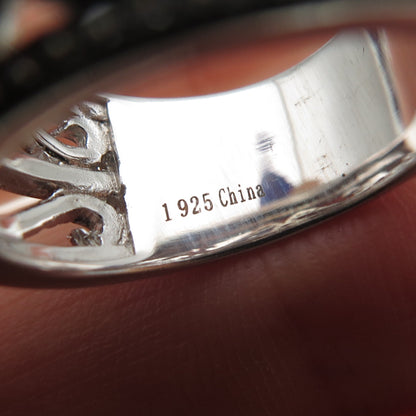 925 Sterling Silver 2-Tone Black Rhodium Round-Cut C Z Heart Ring Size 7