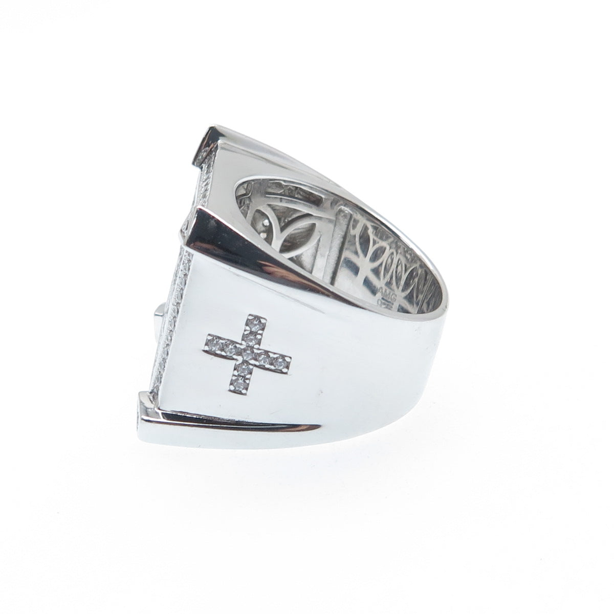 925 Sterling Silver Round-Cut Shaped C Z Cross Accent Square Wide Ring Size 10.5