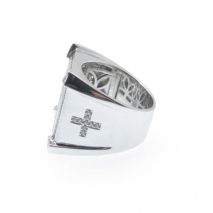 925 Sterling Silver Round-Cut Shaped C Z Cross Accent Square Wide Ring Size 10.5
