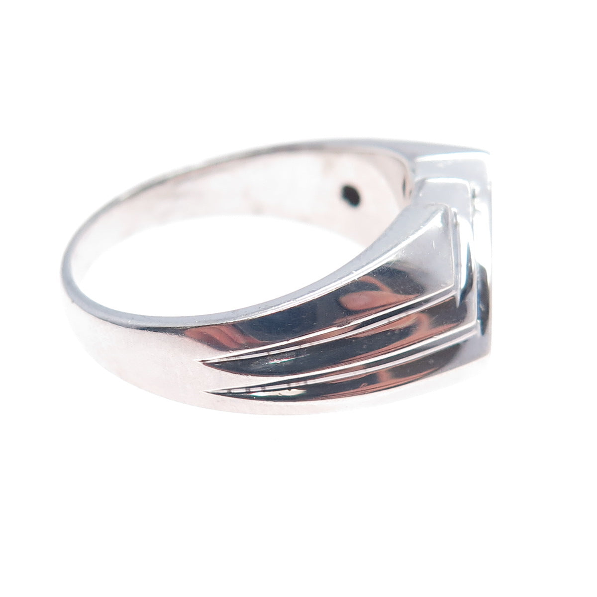 925 Sterling Silver Real Lapis Lazuli & White Topaz Modernist Ring Size 12.25