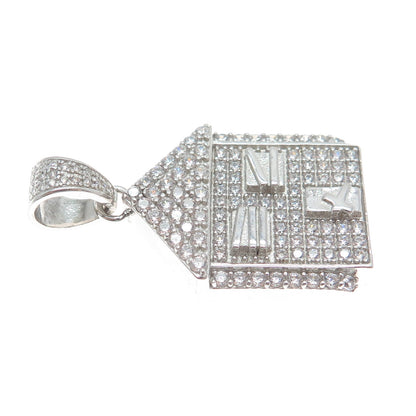 925 Sterling Silver Round-Cut Shaped C Z Abandoned Ghost House Pendant