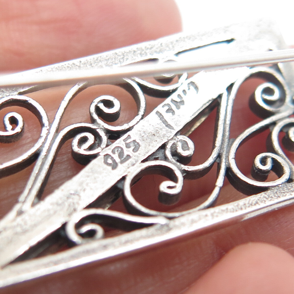 925 Sterling Silver 2-Tone Vintage Modernist Hammered Ornate Earrings