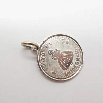 925 Sterling Silver Vintage "To My Bridesmaid" Charm Pendant