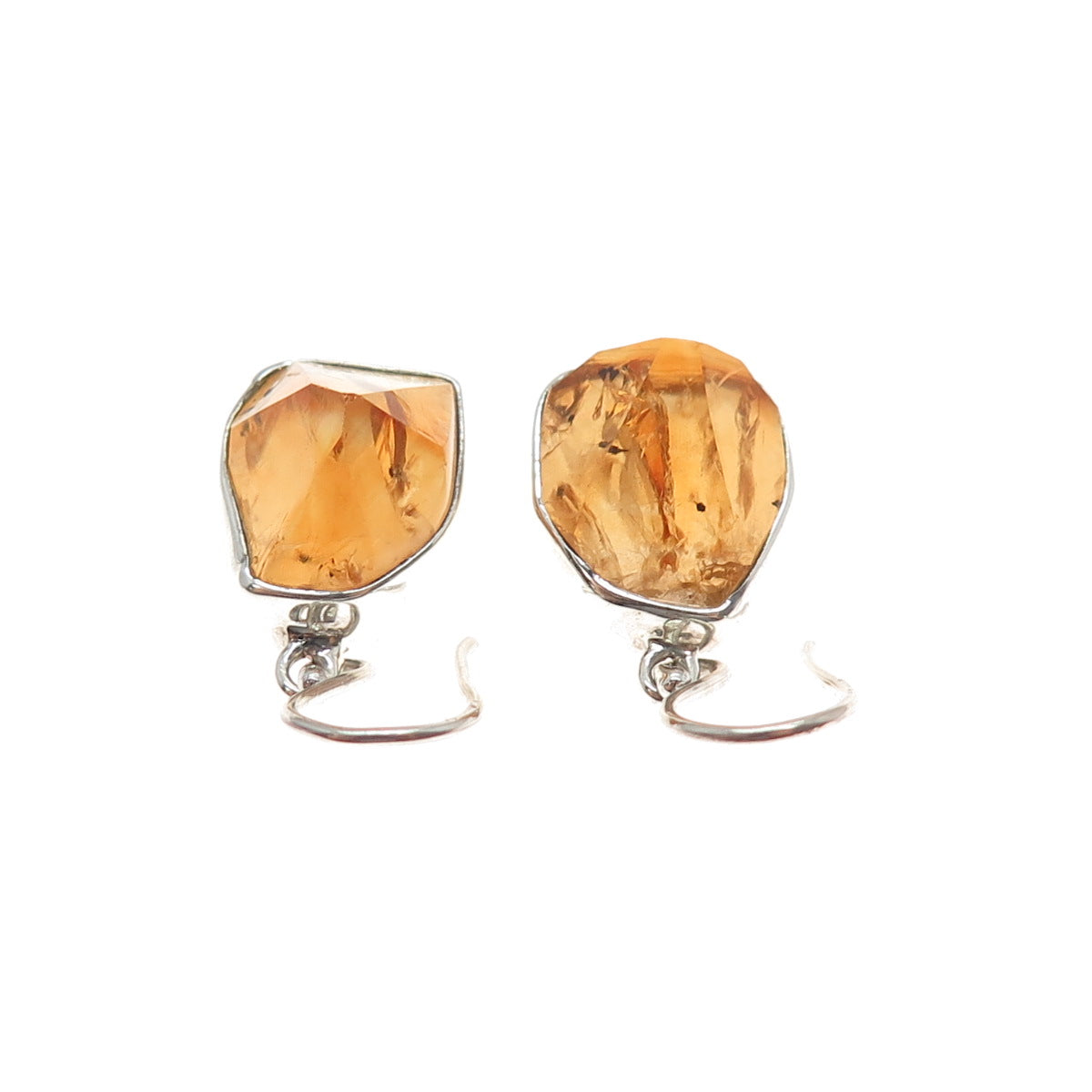 STARBORN 925 Sterling Silver Vintage Real Citrine Modernist Dangle Earrings