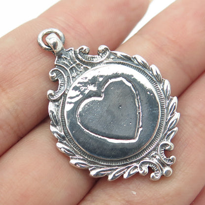 925 Sterling Silver Vintage Loving Heart Medal Pendant