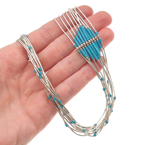 Old Pawn Sterling Silver Vintage Turquoise 10-Strand Liquid Chain Necklace 22"