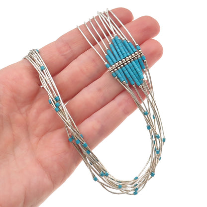 Old Pawn Sterling Silver Vintage Turquoise 10-Strand Liquid Chain Necklace 22"