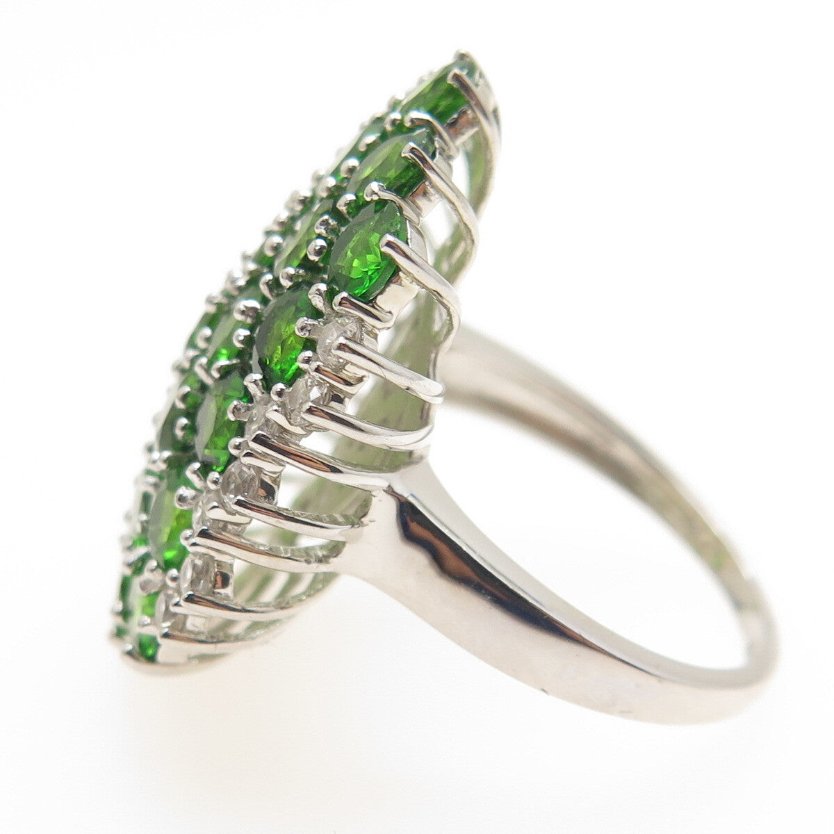 925 Sterling Silver Real Round-Cut Peridot & White Topaz Cluster Ring Size 8
