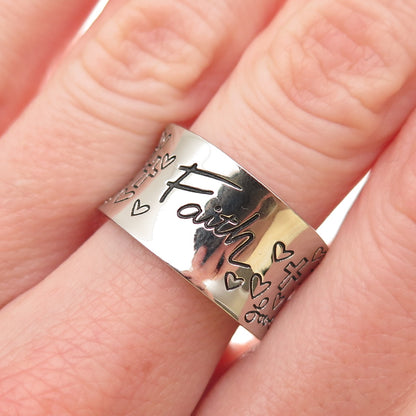 925 Sterling Silver Faith Truth Believe Hope Love is Light Ring Size 7.25