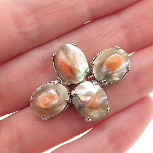 925 Sterling Silver Antique Art Deco Real Blister Pearl Cross Pin Brooch