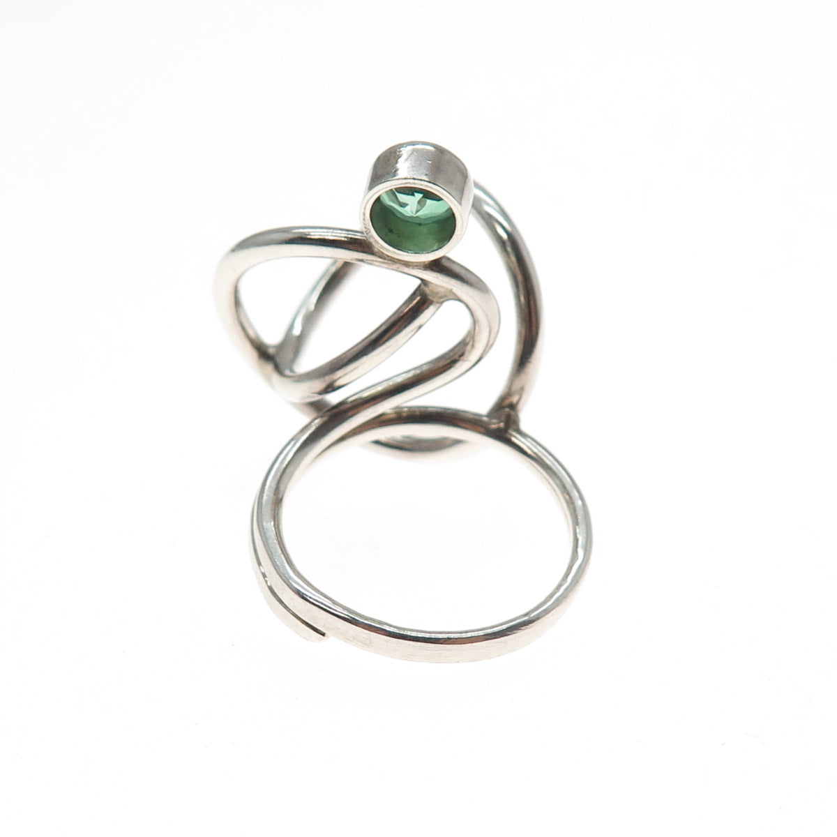 925 Sterling Silver Vintage Real Green Topaz Modernist Ring Size 8.5