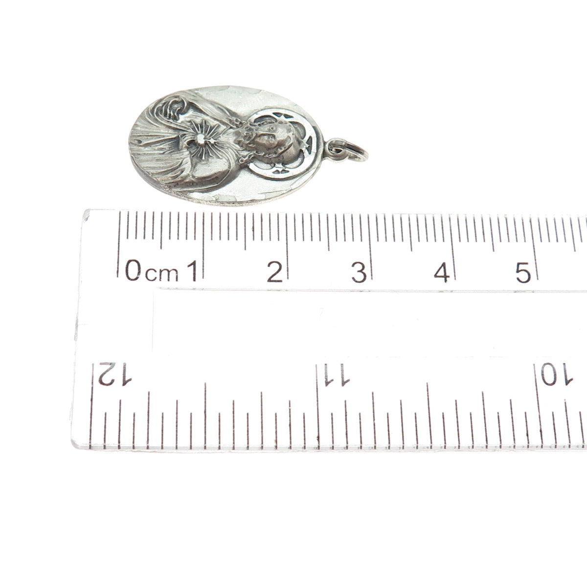 925 Sterling Silver Antique Art Deco Jesus Sacred Heart Medal Charm Pendant