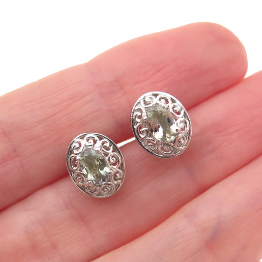 Chuck Clemency 925 Sterling Silver Real Green Amethyst Stud Earrings
