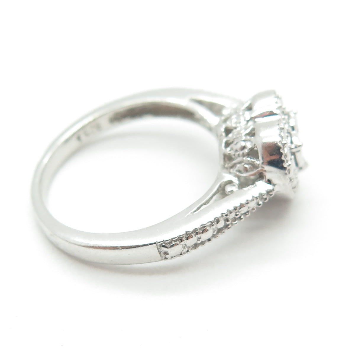 925 Sterling Silver Real Round-Cut Diamond Accent Heart Love Ring Size 7