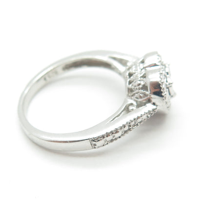 925 Sterling Silver Real Round-Cut Diamond Accent Heart Love Ring Size 7
