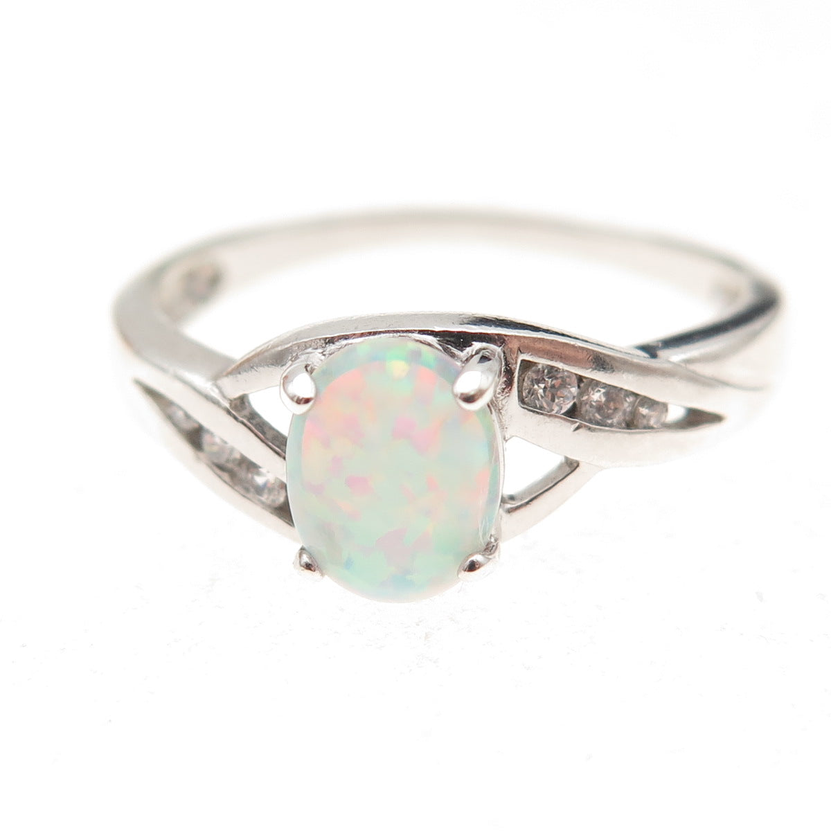RJ Graziano 925 Sterling Silver Real Opal & C Z Ring Size 10.25