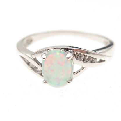 RJ Graziano 925 Sterling Silver Real Opal & C Z Ring Size 10.25