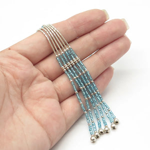 925 Sterling Silver Vintage Sunrise Blue Beads Liquid Tribal Chain Necklace 18"