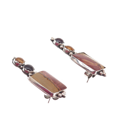 925 Sterling Silver Vintage Real Jasper Red Garnet & Citrine Modernist Earrings