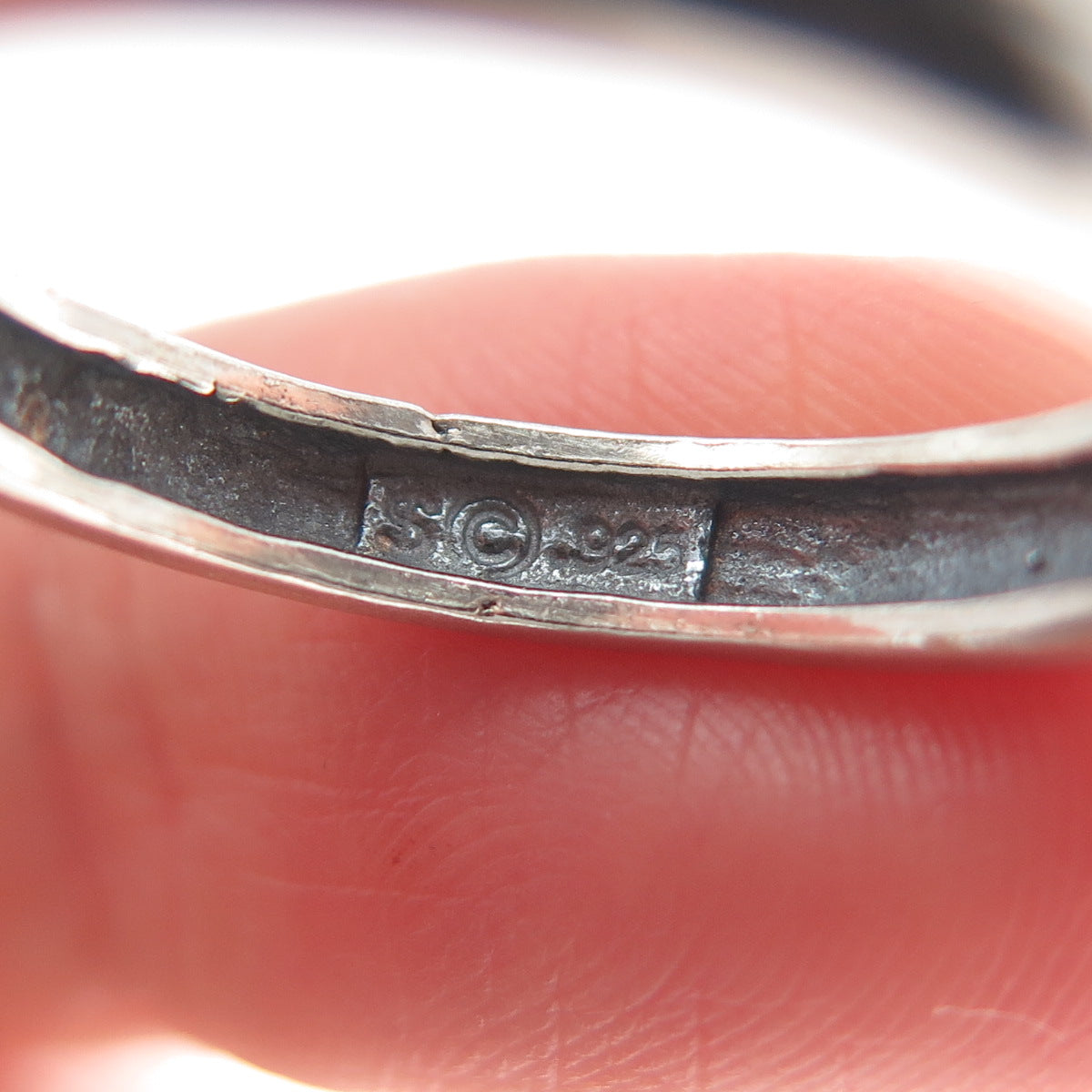 SHUBE 925 Sterling Silver Vintage Glass Oxidized Band Ring Size 8.25