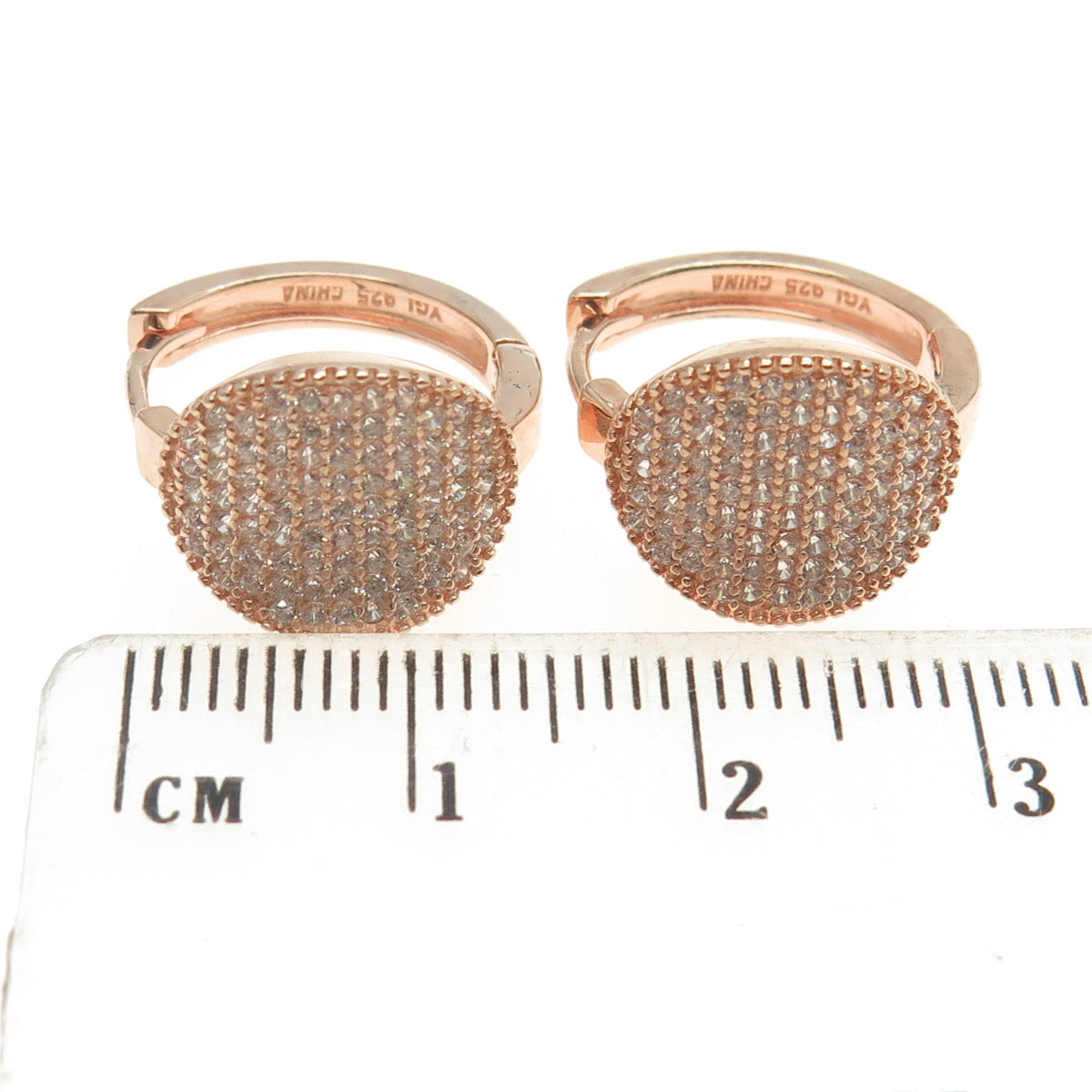 925 Sterling Silver Rose Gold Plated Round-Cut C Z Hoop Earrings