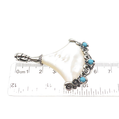 Carolyn Pollack Sterling Silver Vintage Real MOP & Turquoise Modernist Pendant