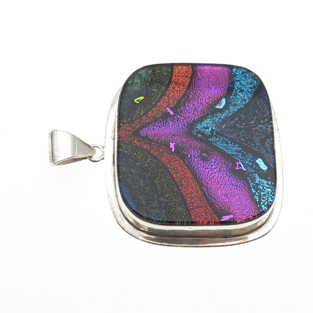 925 Sterling Silver Vintage Dichroic Glass Modernist Pendant