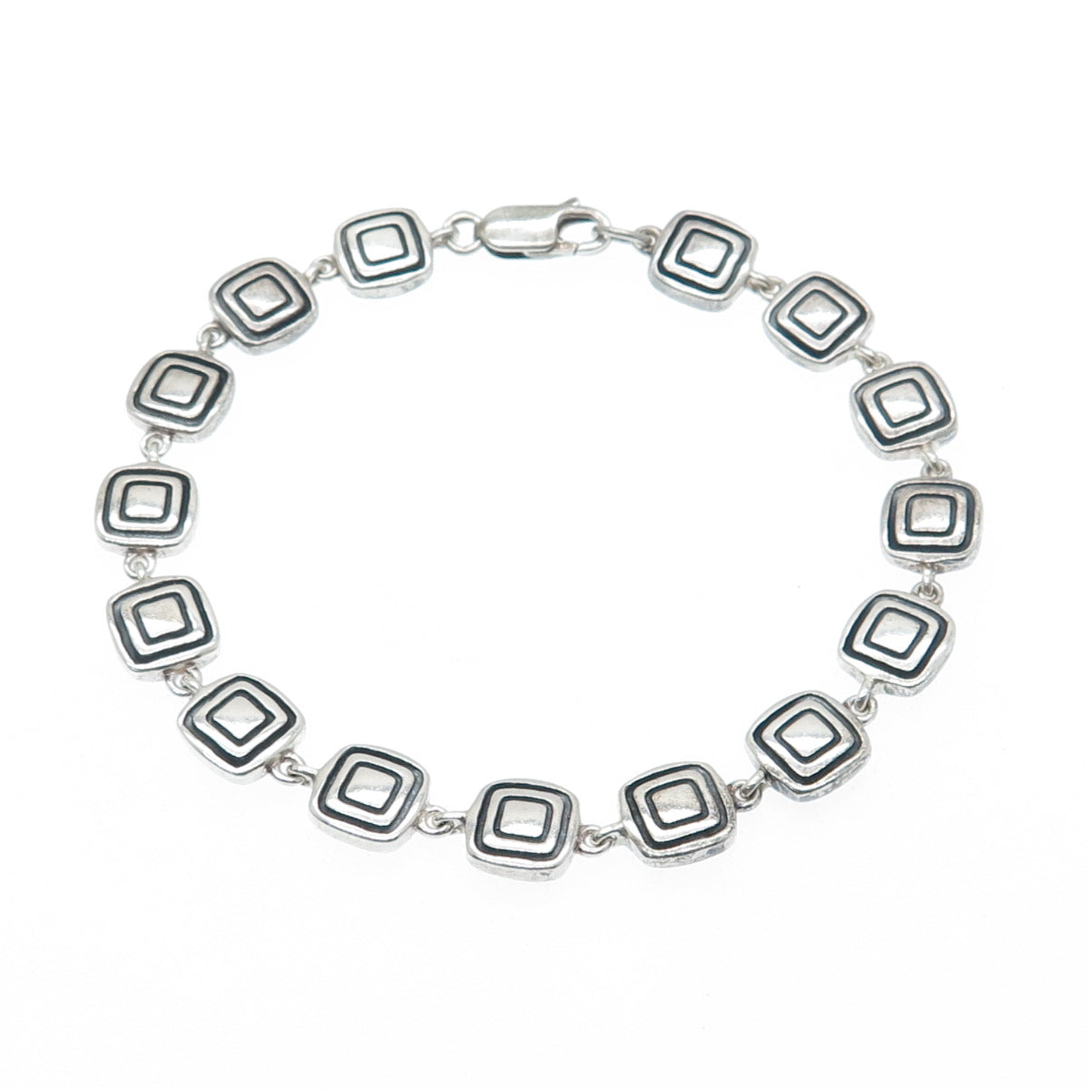 925 Sterling Silver Vintage Fancy Square Link Bracelet 7"