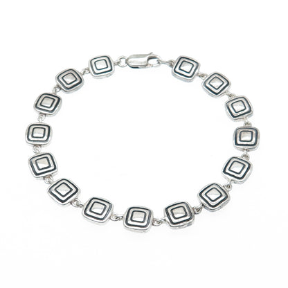 925 Sterling Silver Vintage Fancy Square Link Bracelet 7"