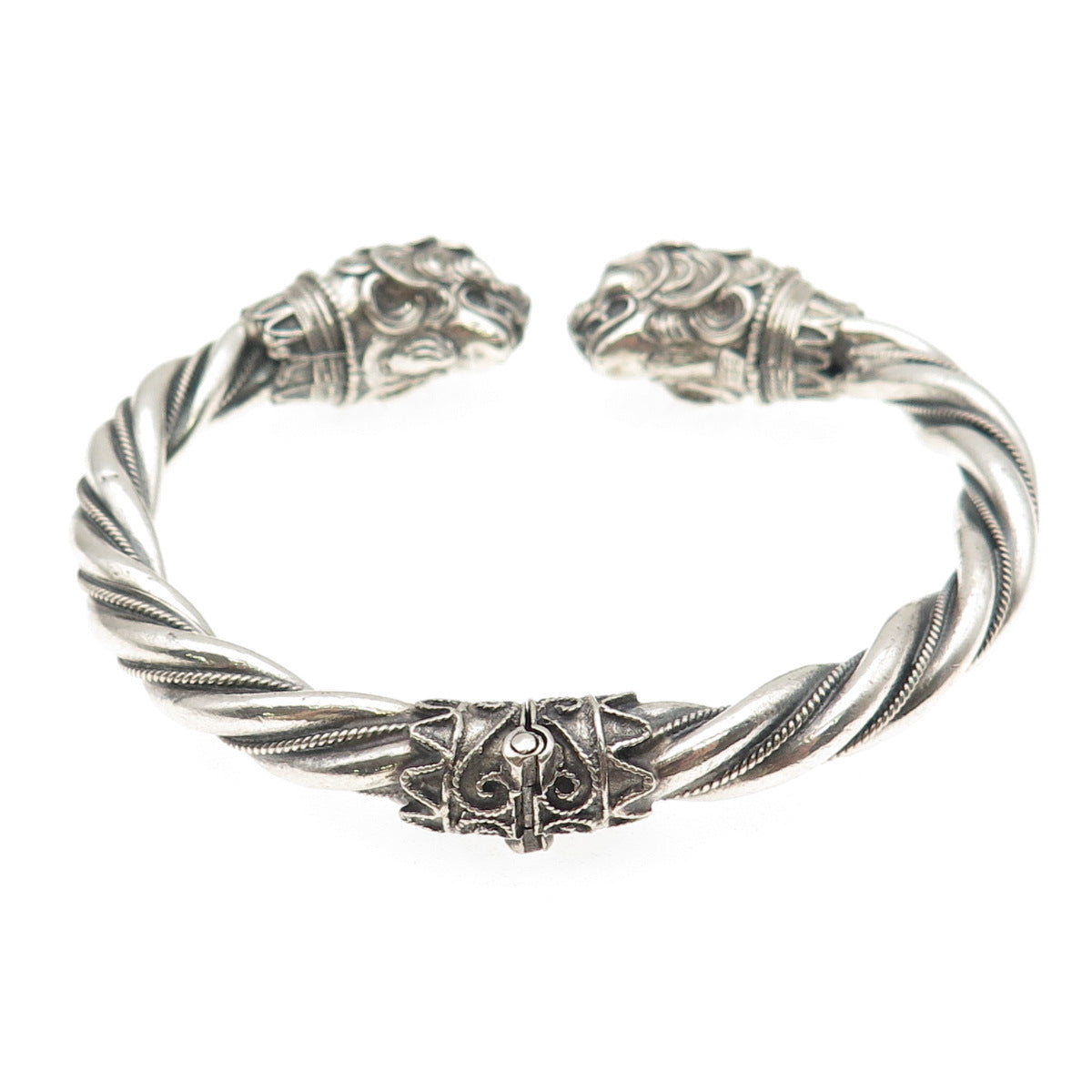 925 Sterling Silver Vintage Double Headed Lion Oxidized Bracelet 7"