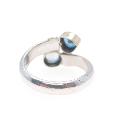 14K Gold 925 Sterling Vintage Real Swiss Blue Topaz Heart Adjustable Ring Size 7