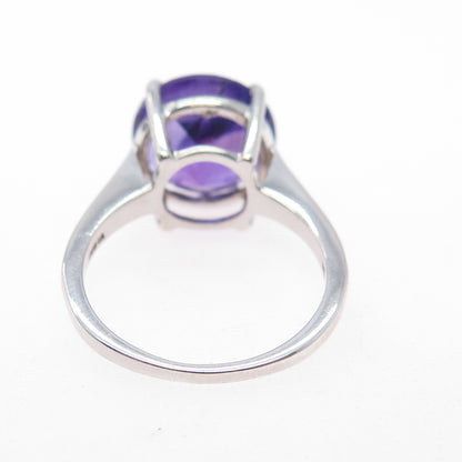 925 Sterling Silver Vintage Real Round-Cut Amethyst Ring Size 7