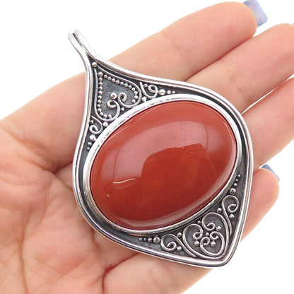 SUARTI BALI 925 Sterling Silver Vintage Real Red Jasper Oxidized Large Pendant