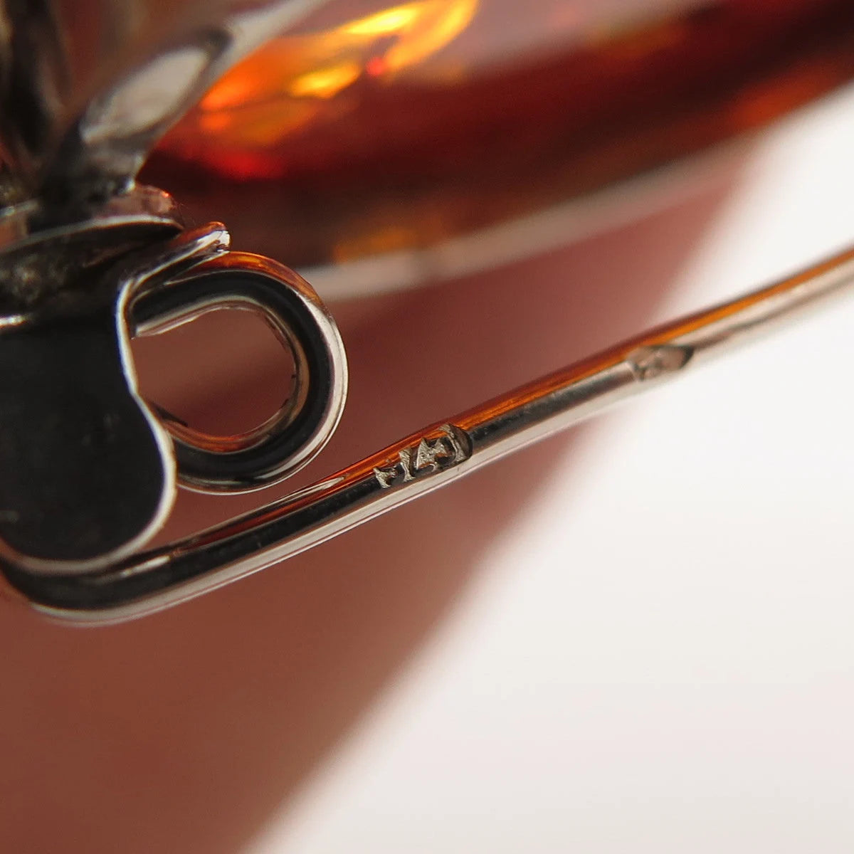 925 Sterling Silver Vintage Real Amber Pin Brooch