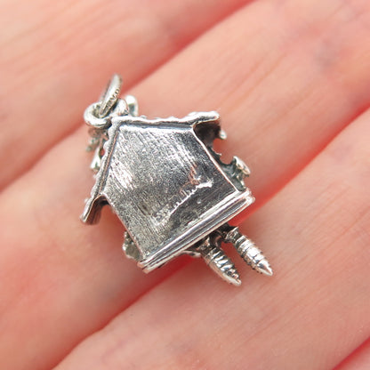 DANECRAFT Sterling Silver Antique Cuckoo Clock Oxidized Minimalist Charm Pendant
