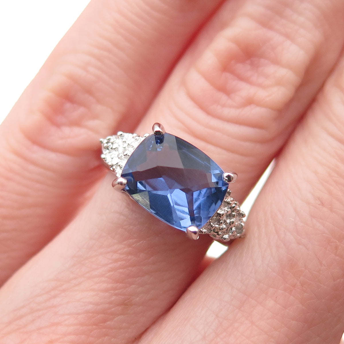 Ross Simons 925 Sterling Silver Real Diamond & Iolite Ring Size 5.25