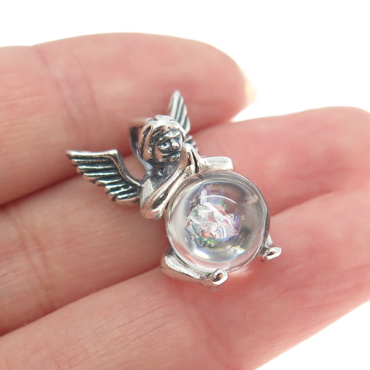 925 Sterling Silver Vintage SC Southwestern Clear Crystal Praying Angel Pendant