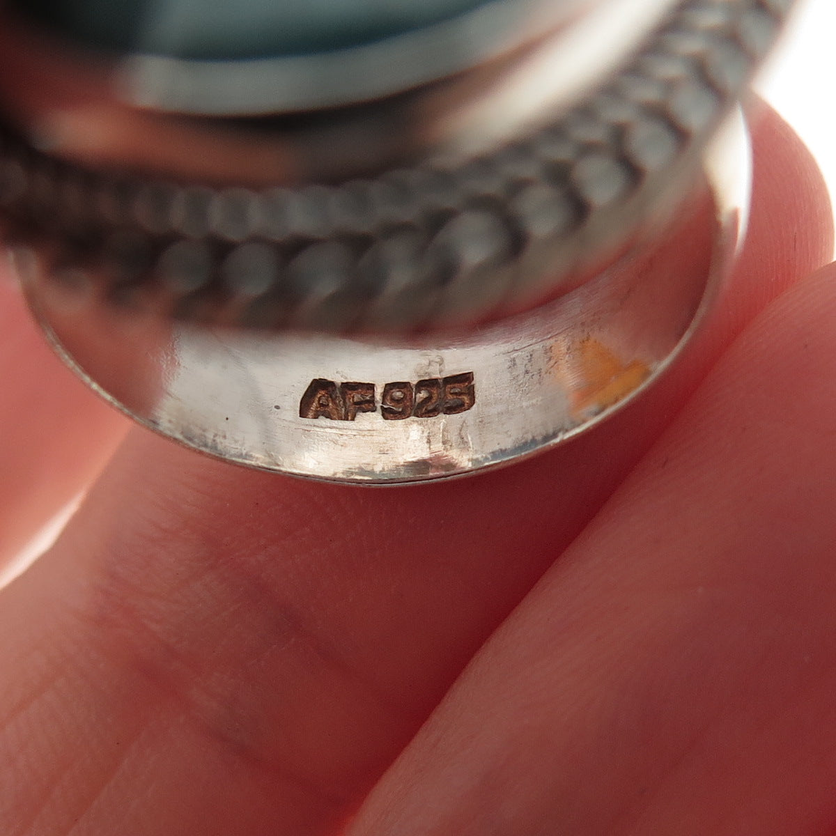 925 Sterling Silver Vintage Real Turquoise Oxidized Ring Size 8