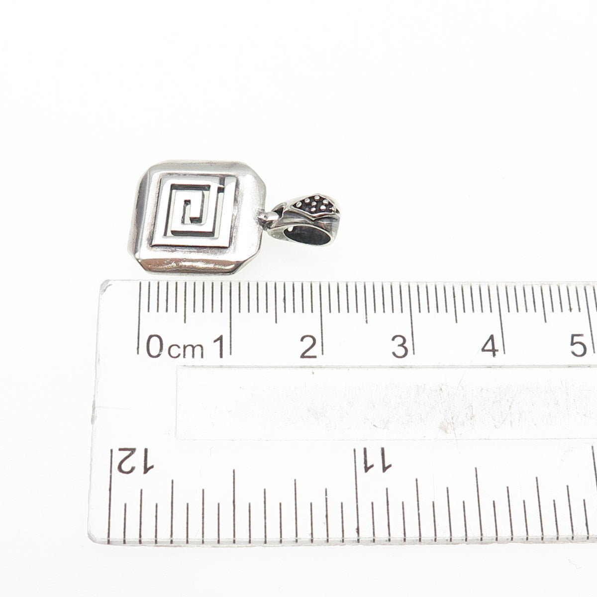 925 Sterling Silver Vintage Modernist Greek Maze Oxidized Mini Charm Pendant